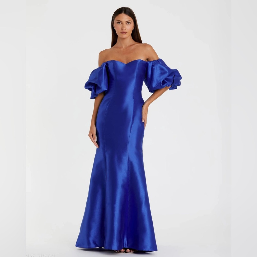 Mac Duggal NWT Blue Sweetheart Off The Shoulder Puff Sleeve Gown size 16